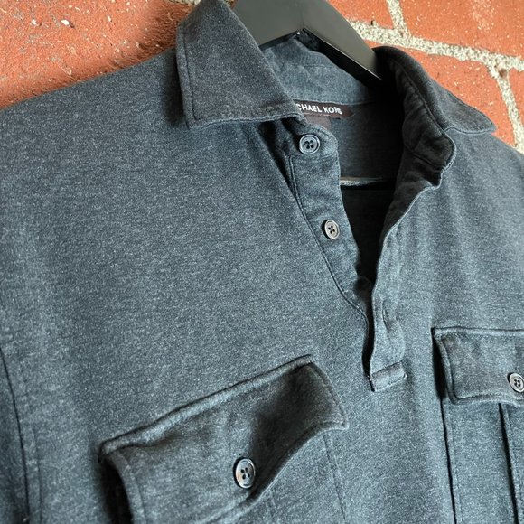 Men's Short Sleeve Michael Kors Polo - Double Pocket Grey Size Medium - Picture 1 of 6